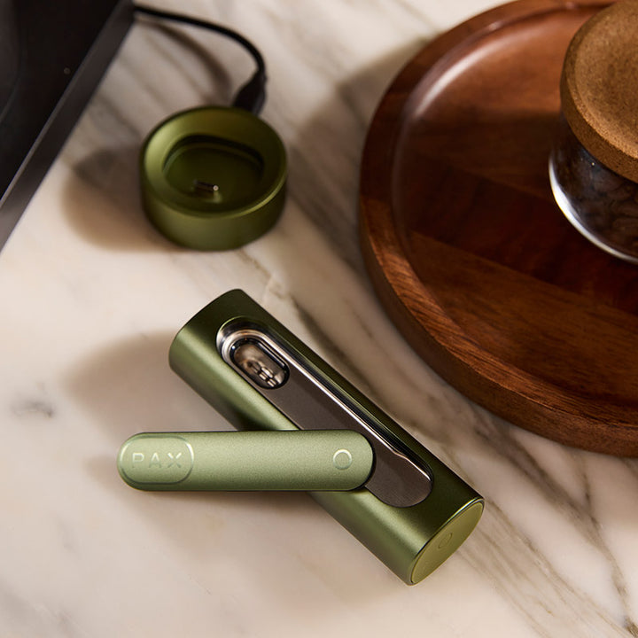 pax flow vaporizer greestone open on desk
